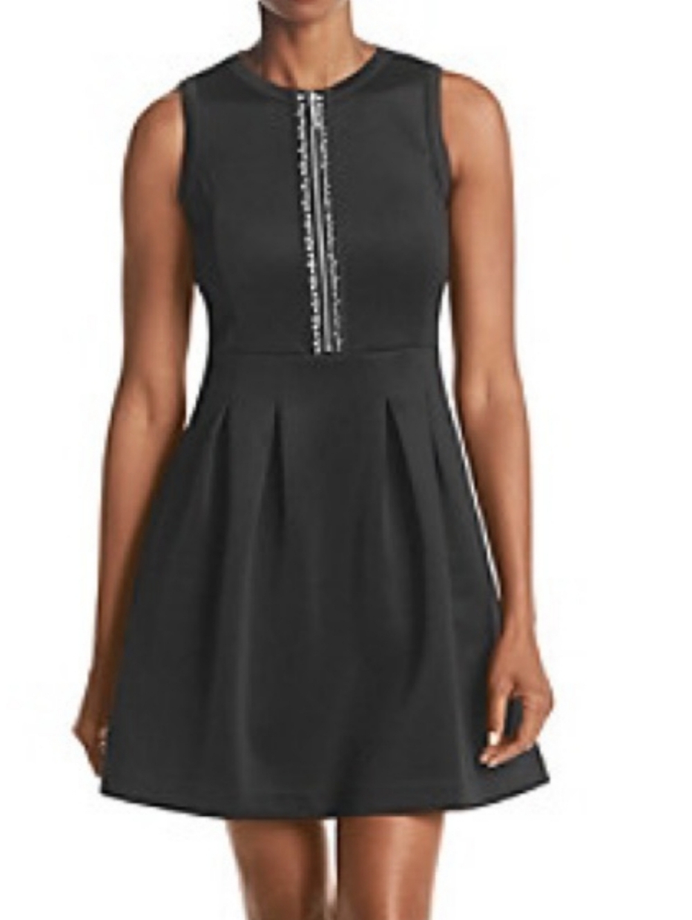 Michael Kor Black Fit-and-Flare Dress with Front Zip Size L